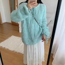 韩版慵懒温柔风套头毛衣女秋季新款圆领纯色显瘦气质针织衫上衣