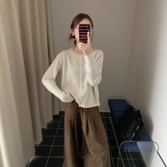 秋季新款女装复古撞色纽扣针织开衫外套高级感毛衣长袖打底衫上衣
