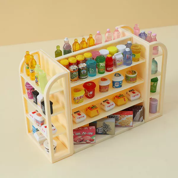 Cream yellow four-sided shelves + 30 random products