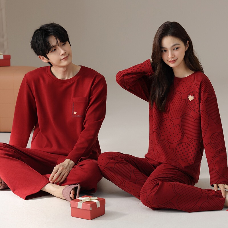 Physical Wholesale Autumn and Winter New Velvet Material Red Newlywed Couple Suit Double-Sided Velvet Men's Pajamas Warm Pajamas for Women Physical Wholesale Autumn and Winter New Velvet Material Red Newlywed Couple Suit Double-Sided Velvet Men's Pajamas Warm Pajamas for Women