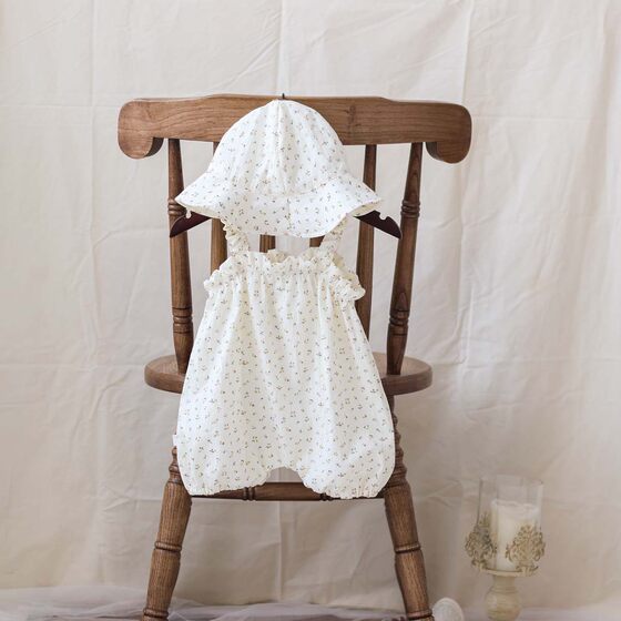 Girls' Korean-style Summer New Flower-floral one-part climbing suit Baby's Sling Hare Thin Hooded Outfit