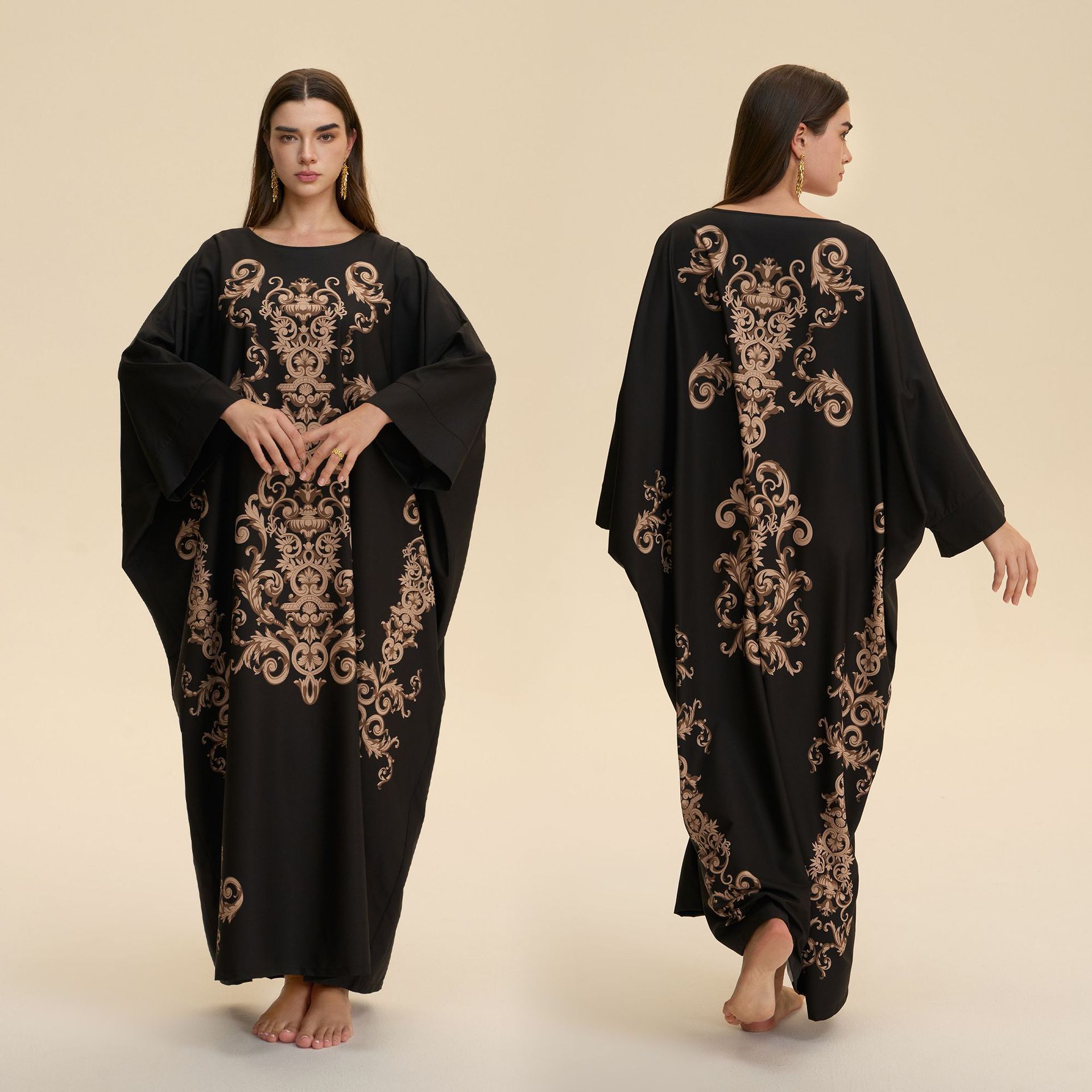 Comercio exterior transfronterizo camisa de Oriente Medio vestido de cuatro lados pijama de bala gorda impresión de moda suelta se puede usar ZP3946