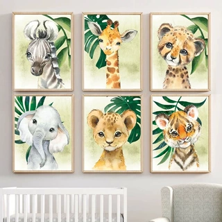 外贸热销可爱卡通小动物狮子装饰画儿童房幼儿园画芯装饰画帆布画
