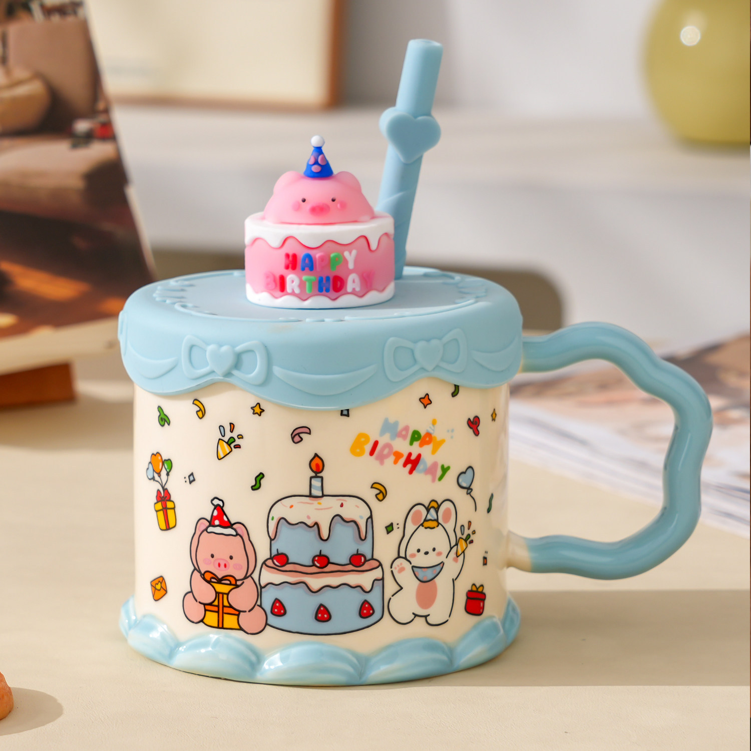Tazas de cerámica creativas con cubierta copas de café copas de agua de oficina en el hogar copas de regalo de cumpleaños niñas