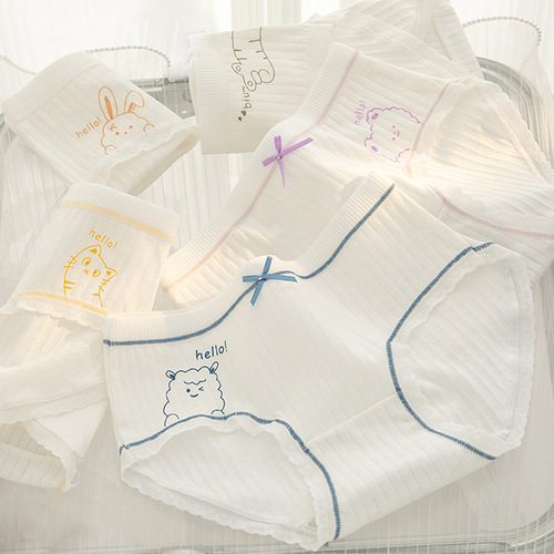 White simple small fresh type A baby cotton girls' underwear breathable mid-waist antibacterial crotch top women's briefs
