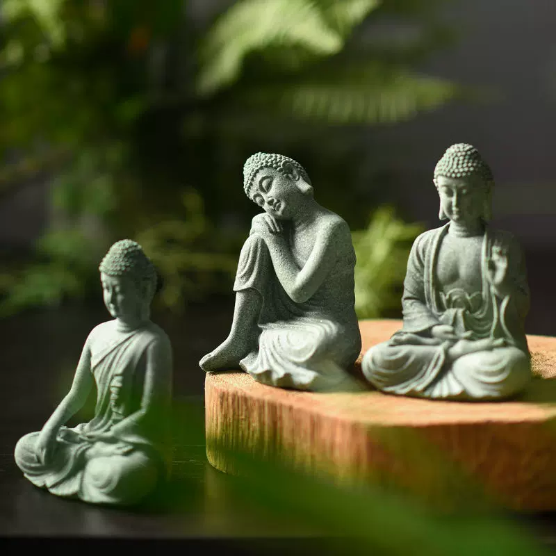 青砂石佛像工艺品鱼缸造景树脂摆件禅意家居玄关装饰新中式摆设