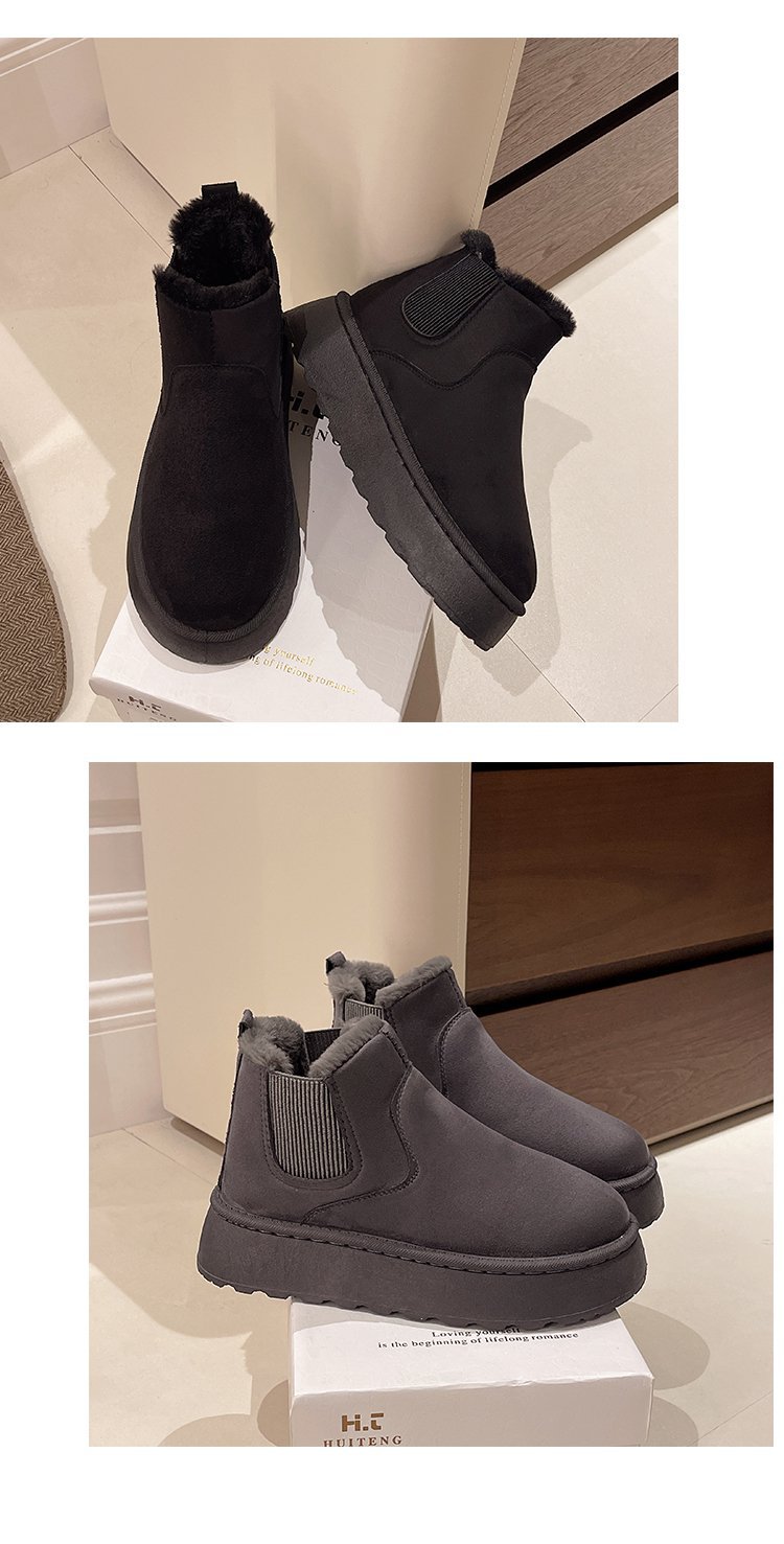 Women's platform snow boots in cotton shoes with wool round toe cotton boots_voghion.com