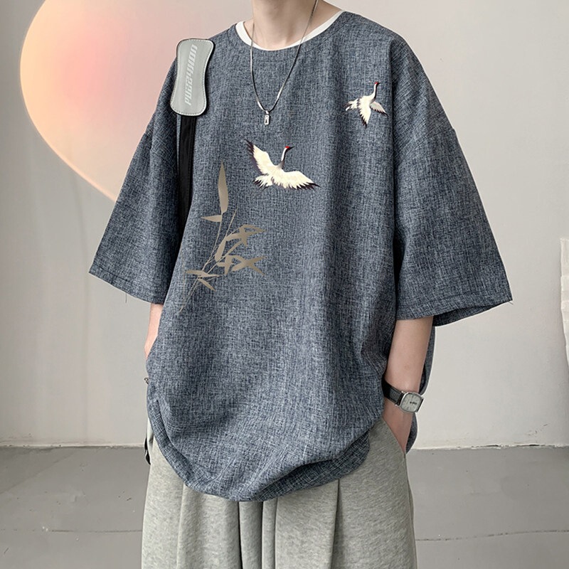 New Chinese-Style Men's Clothing, Ice Silk Thin Linen Short-Sleeve Men's Summer Extended T-Shirt, Plus Size Half-Sleeve