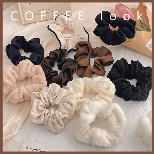 Autumn and winter plush large intestine ring cross-border European and American fat intestine head rope simple woolen hair ring bow rubber band hair accessories for women
