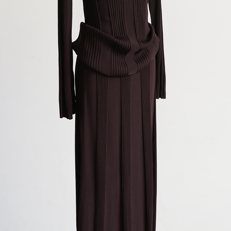 Early spring high-density curved beads clear cold wind high waist pit knitted long skirt solid color all-match straight temperament skirt