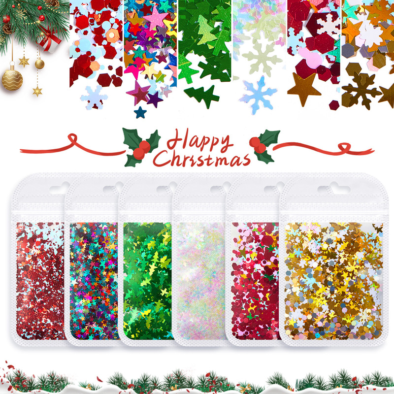 Cross Border Christmas Nail Art Sequins Glitter Decoration Christmas Tree Snowflake Body Sequins Dressing Armor Craft Jewelry