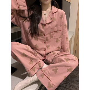Foreign Trade Cross-Border New Spring and Autum Double Long-Sleeved Pajamas Women's Cardigan Suit Casual Cartoon Milk Silk Home Clothes