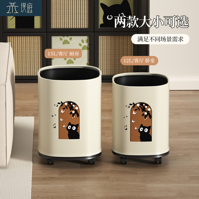 Living Room Trash Can for Home Use, High-End Luxury, High-End Hotel and B&B, Metal Bedroom with Wheels and No Cover, Cross-Border Wholesale