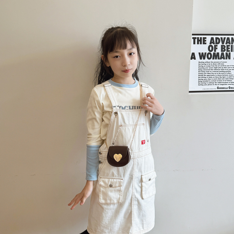 Mini bolso de hombro para niños y niñas de estilo extranjero, metal de amor, cadena de moda, bolso para niños, nuevo bolso para niños de color sólido