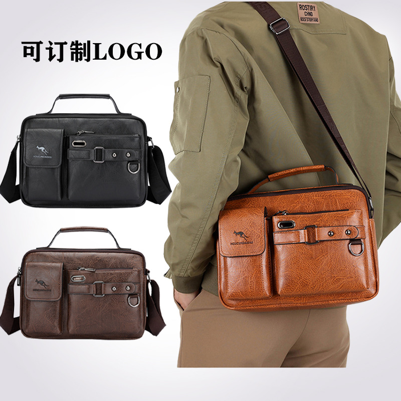 Men's Single-Shoulder Crossbody Bag, Horizontal Style, Business Leather Briefcase, Casual Leather Bag, High-End Men's Bag for Commuting