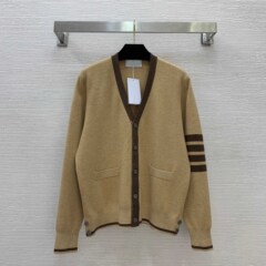 25新款学院风休闲美拉德羊毛混纺撞色织带V领长袖针织开衫外套
