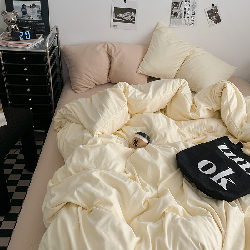 2024 nueva serie de cuatro piezas de mezcla y combinación de color sólido de algodón lavado de peso alto