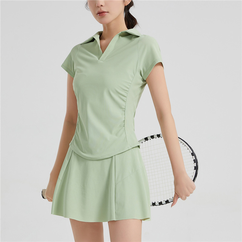 Plus-Size New Sports Short-Sleeve Women's Polo Shirt with Breathable Fitness Tennis Skirt and Yoga Fitness Set Plus-Size New Sports Short-Sleeve Women's Polo Shirt with Breathable Fitness Tennis Skirt and Yoga Fitness Set