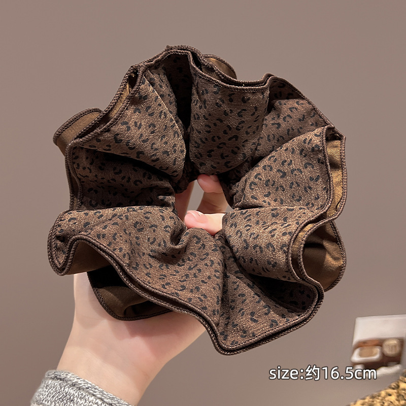 高级感豹纹四层大肠发圈女扎低马尾发绳复古头绳橡皮筋头花发饰秋|undefined