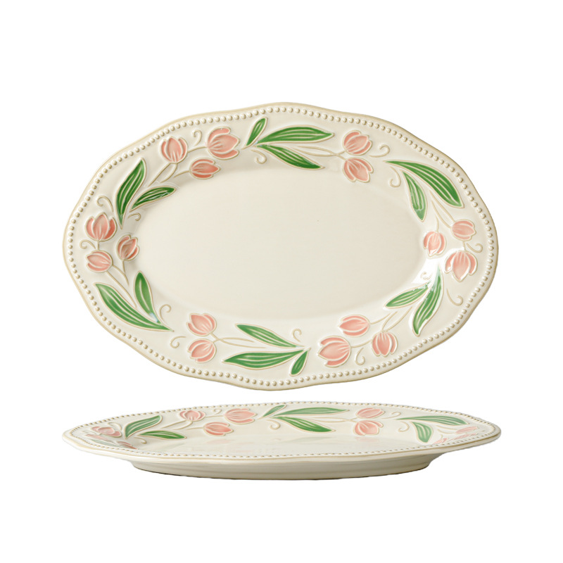 Serie de flores de cerámica japonesa de estilo retrógrado cubiertos de cerámica de alto valor de esmalte platos de color platos de frutas de arroz caseros