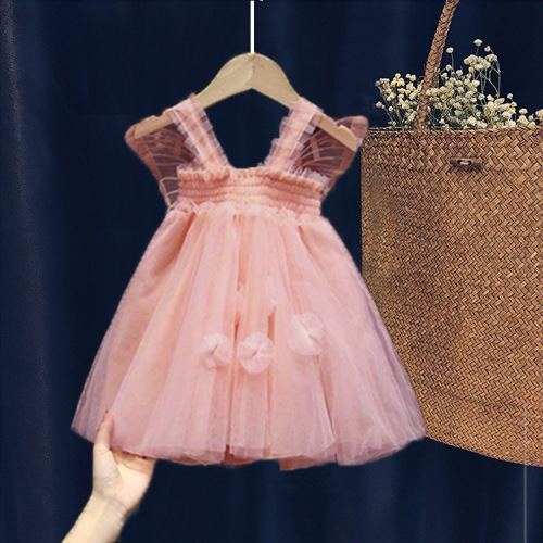Girls summer dress children's clothing mesh children's princess dress fairy dress birthday dress wings puff skirt
