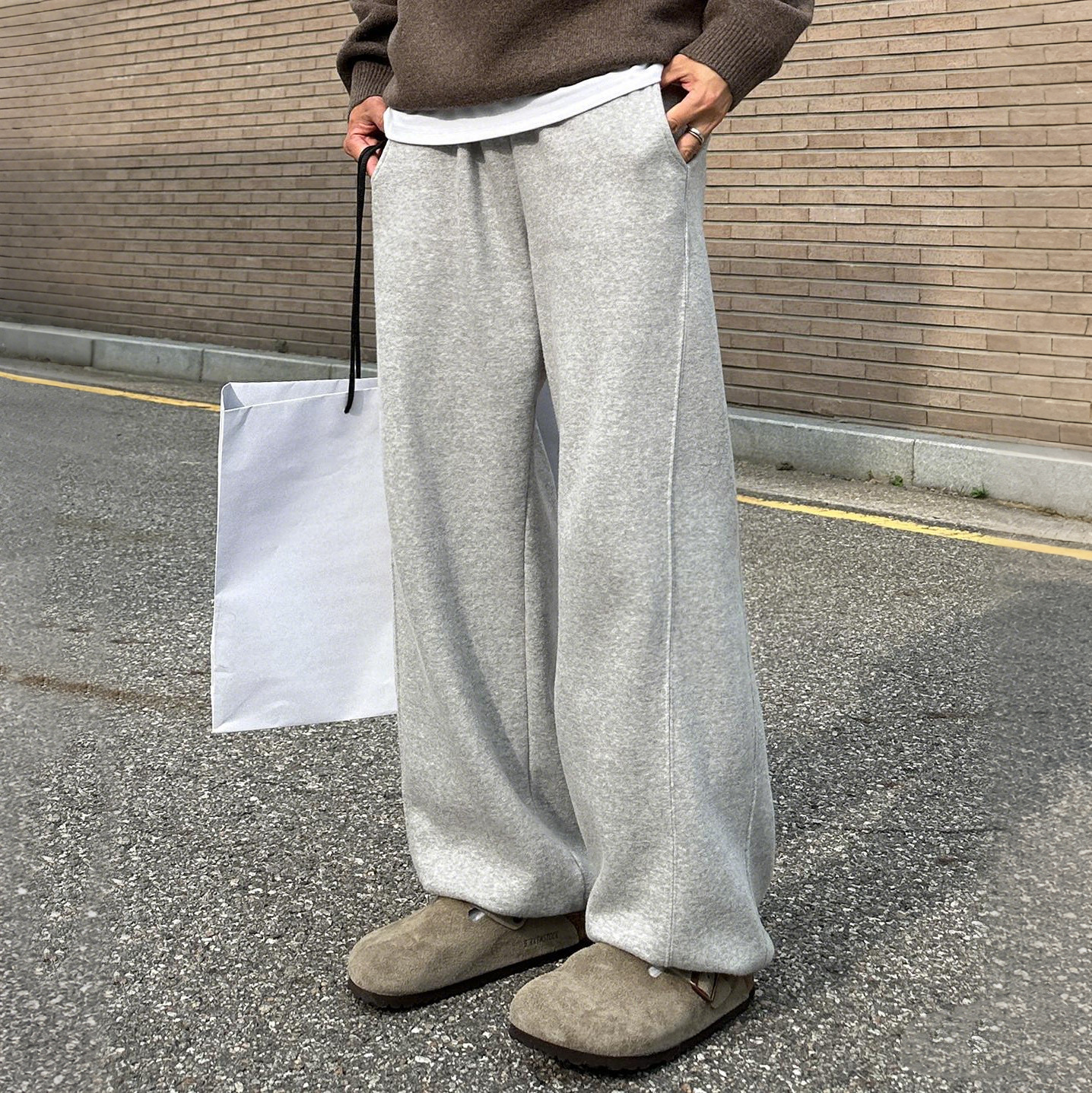 Myq Gray Sports Sweatpants Men's Winter Thickeneded Straight Casual Wide-Leg Pants Korean Style Work Clothing Style Floor-Length Pants