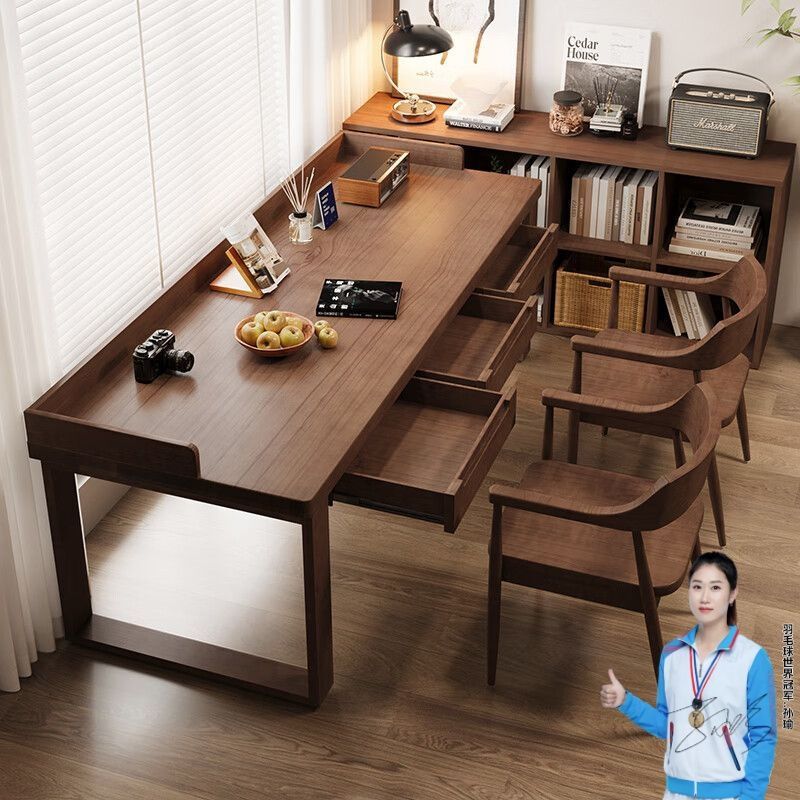 Tie Xiaoyao Solid Wood Desktop Computer Desk Double Office Long Table with Drawer Study Bedroom Writing Study Table Tie Xiaoyao Solid Wood Desktop Computer Desk Double Office Long Table with Drawer Study Bedroom Writing Study Table