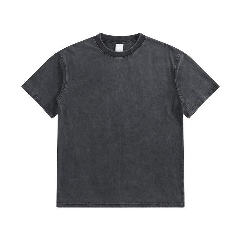 Europa y los Estados Unidos 300G pesado cuello redondo hombro caído camiseta de manga corta para hombres Europa y los Estados Unidos marca de moda de gran tamaño retro lavado con agua hacer camiseta vieja