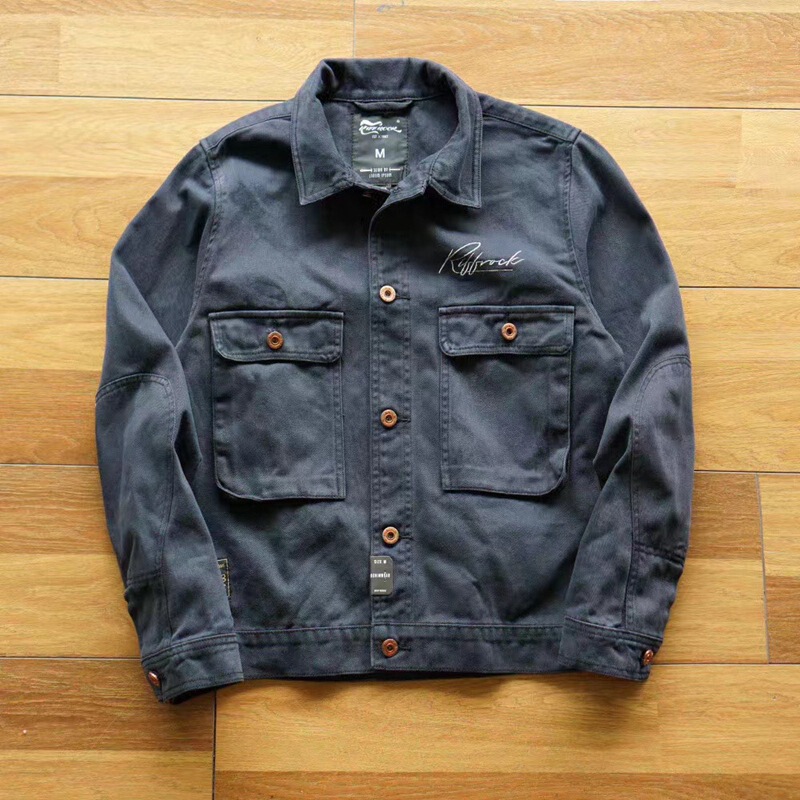 Autumn and Winter Heavy Workwear Pocket Denim Jacket Men's Washed Antique Embroidered Lapel Jacket Casual Top
