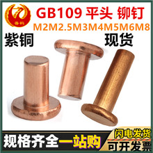 GB109平头铜铆钉 实心平帽敲打柳丁平圆头铜钉敲击式实芯铆钉