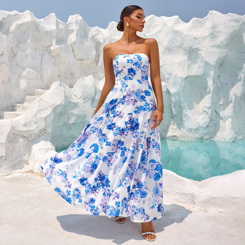 2026 Cross-Border Elegant Wedding Guest Dress A-Line V-Neck Long Sleeve Floor-Length Women's Bridesmaid Dress