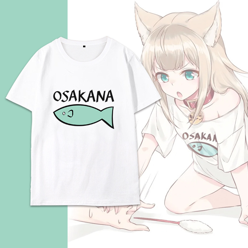Anime secondary peripheral Japanese 40 original cat Niang soybean powder COS peripheral original teacher OSAKQNA short sleeve t-shirt