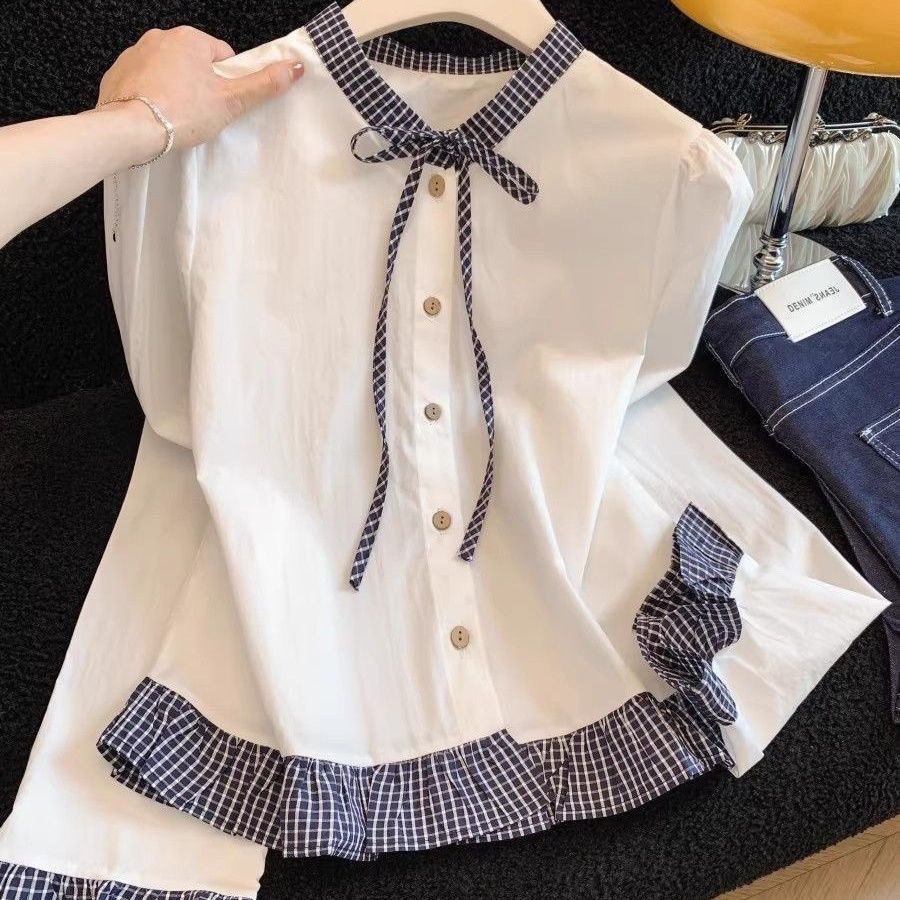 Design colored spring shirt with bow