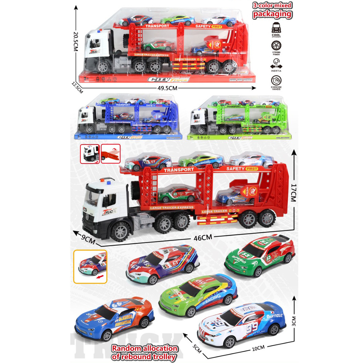 Children's Artificial Inertia Graffiti Racing Sports Car Car Tractor Truck Engineering Vehicle Police Car Transporter Toy Set