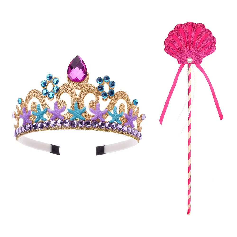 European and American Kidsren's Hairband Crown Acrylic Gemstone Crown Hair Accessories Frozen Snowflake Magic Wand Set Wholesale