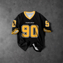 Y2K新复古No.90男士印花t恤v领短袖足球运动衬衫大宽松短袖不分性