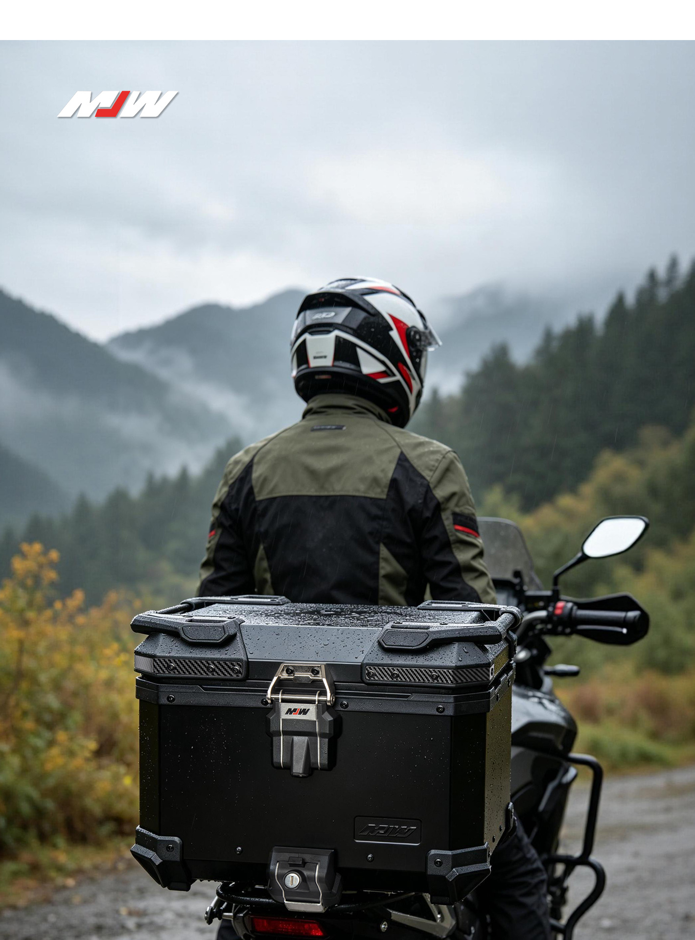 Mjw Embossed Anodized Black Bm Lock 45L55L Quick-Release Motorcycle Aluminum Alloy Tail Box Waterproof Trunk Storage Box