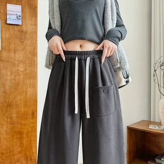 华棉磨毛阔腿裤女裤子春秋新款高腰小个子宽松直筒裤休闲慵懒卫裤