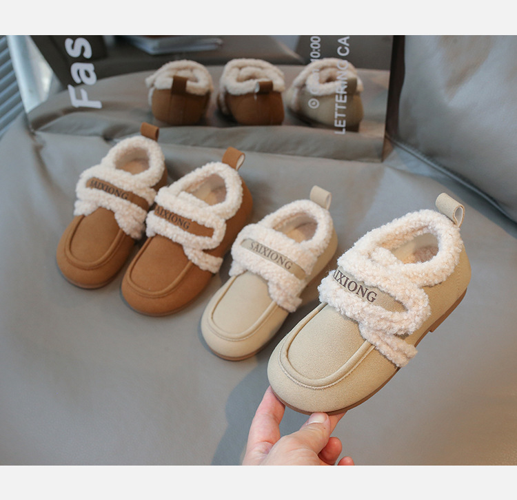 Scarpe per bambini in cotone 2024 in pelle scamosciata con suola morbida per ragazzi e ragazze, scarpe calde versatili per bambini in lana d'agnello_voghion.com