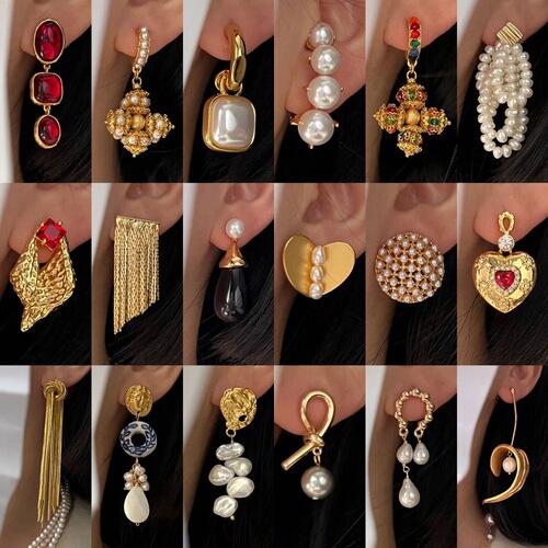 Second-hand vintage earrings, light luxury and high-end earrings wholesale, niche versatile jewelry distribution and dropshipping