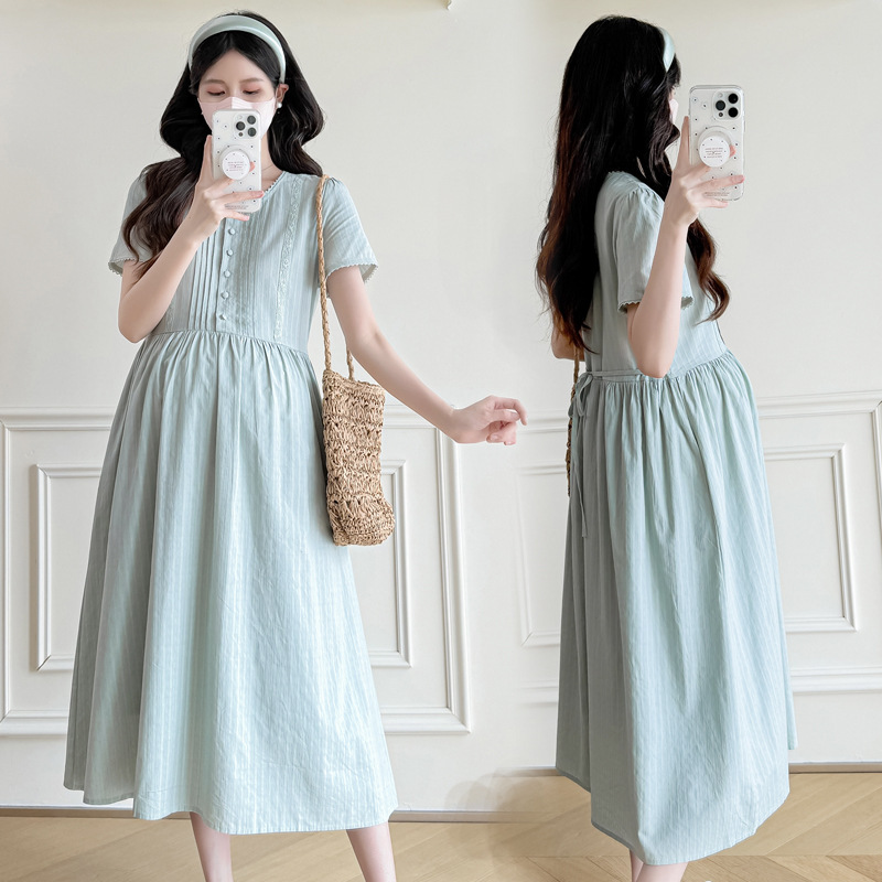 Maternity Wear, Summer Fashion New Dress, Summer Trendy Mom's High-End Lazy Style Jacquard Loose Lace Skirt Maternity Wear, Summer Fashion New Dress, Summer Trendy Mom's High-End Lazy Style Jacquard Loose Lace Skirt