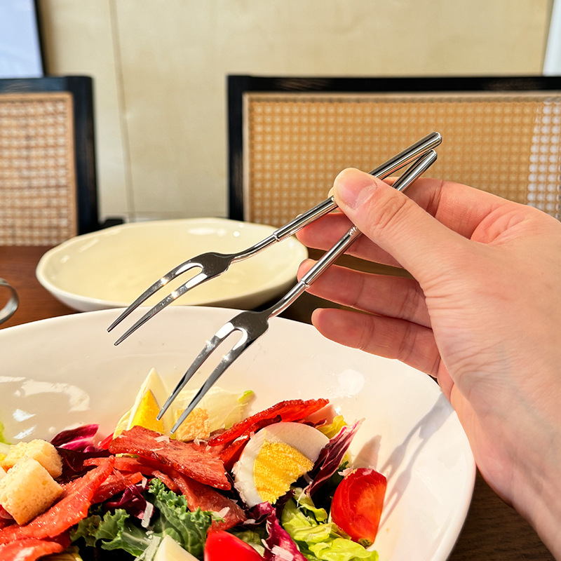 Tenedor de fruta de dos dientes de acero inoxidable té de la tarde postre pastel tenedor de postre tenedor engrosado tenedor de comida occidental maya tenedor de comida pequeño