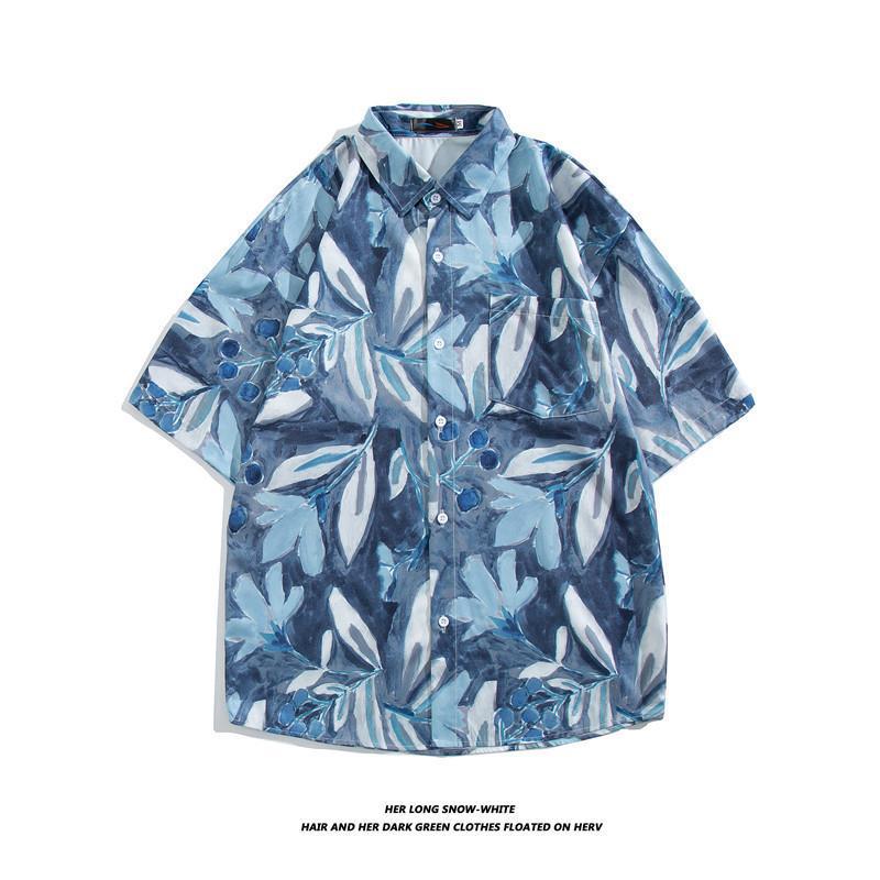 Hong Kong estilo Retro Vintage floral camisa de manga corta Estilo Hawaiano tailandés diseño sentido Ruan guapo camisa suelta para hombres y mujeres
