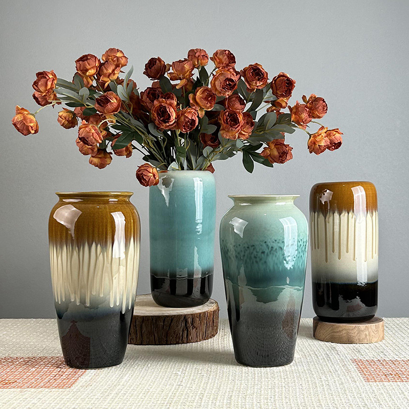 Jingdezhen New Modern Simple Glazed Ceramic Small Vase Ornaments Living Room Study Hydroponic Potted Flower Arrange Decoration