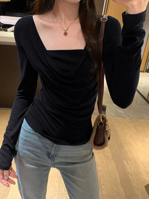韩系纯欲辣妹风荡领修身长袖T恤女2025秋季新款独特漂亮显瘦上衣|undefined