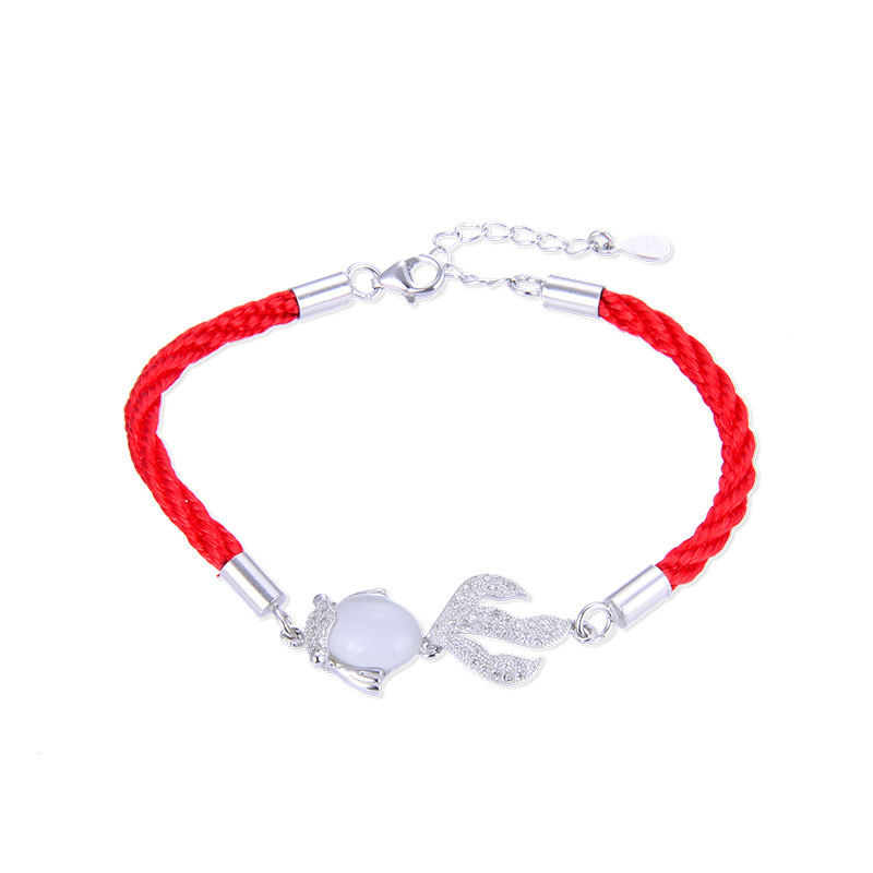 Opal koi pulsera femenina de plata esterlina 925 tejida cuerda roja nicho pulsera para novia regalo de Año Nuevo