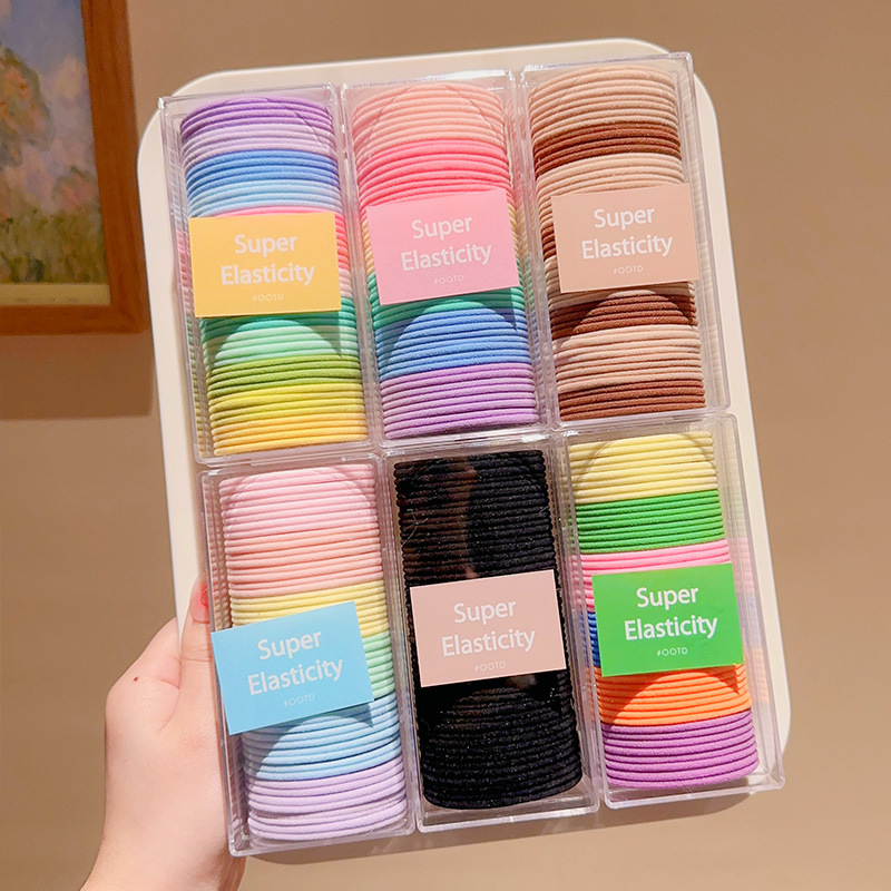 Alta banda de goma elástica banda de pelo cuerda de pelo no duele lazo de pelo alta Cola de Caballo lazo de pelo duradero en caja cuerda de pelo de color coreano