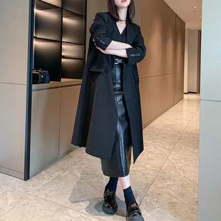 2024 Spring and Autumn New plus size long suit jacket for women chubby girl loose casual over-the-knee draping windbreaker 92190