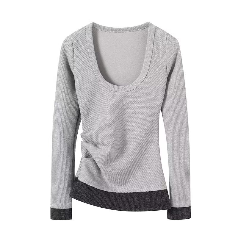 Pb&Za Women's 2025 Winter New Fashion Long-Sleeved Double-Layer Effect Draped Double Color Pullover Knitwear