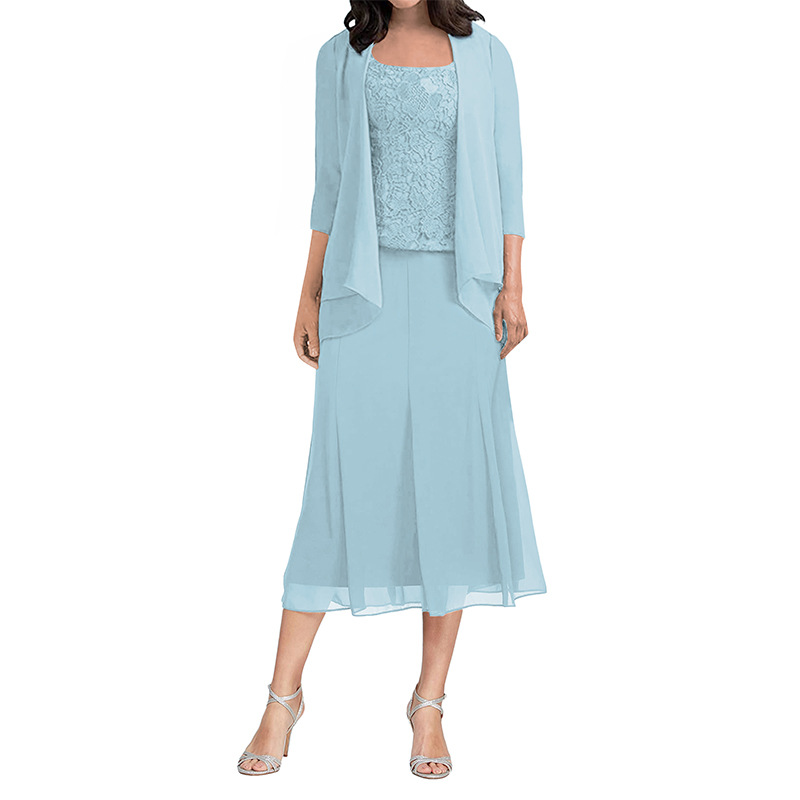 Comercio exterior Amazon vestido de noche de mujer nuevo matrimonio dos piezas temperamento delgado sin mangas fiesta regalos de celebridades medianos y largos